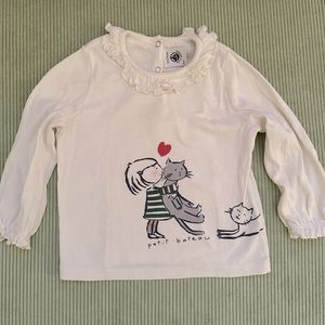 Petit Bateau Cat Ruffle Collar Top